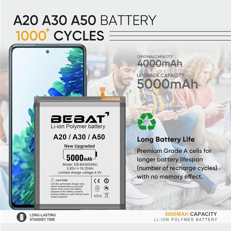 BEBAT Replacement Battery for Samsung Galaxy A20/A30/ A50,5000mAh High Capacity 0 Cycle Lithium Polymer Battery for Samsung Galaxy A50 A505F /A30 SM-A305 /A20 A205FN A202F /A30s SM-A307 with Tool Kits - Image 4